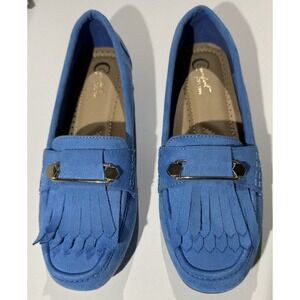 Comfort Est 1946 Womens Loafers Blue Fringe Gold Accent 6M